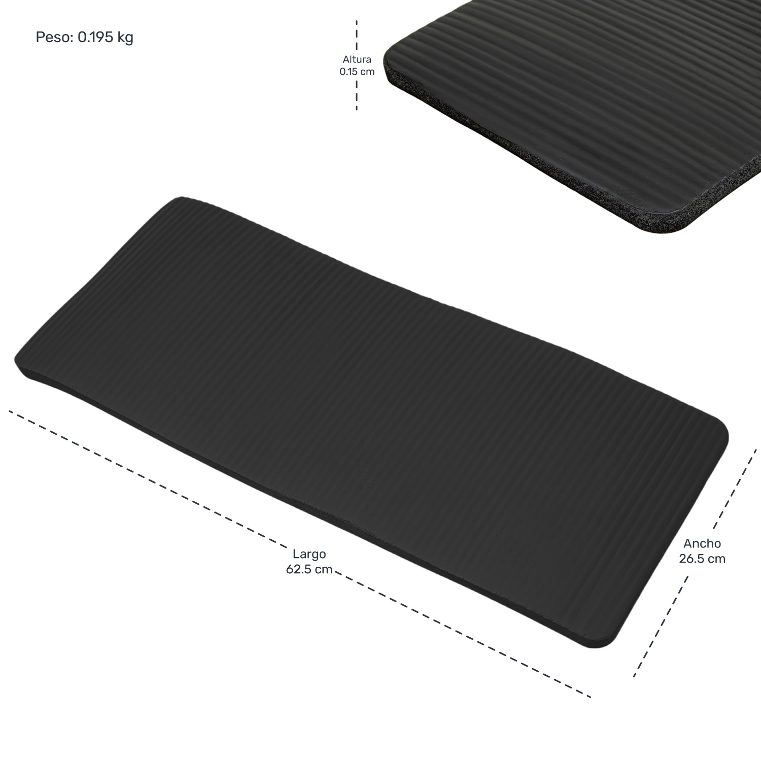 Mini Tapete Yoga Knee Pad Grueso Ejercicios Fitness 15mm Negro