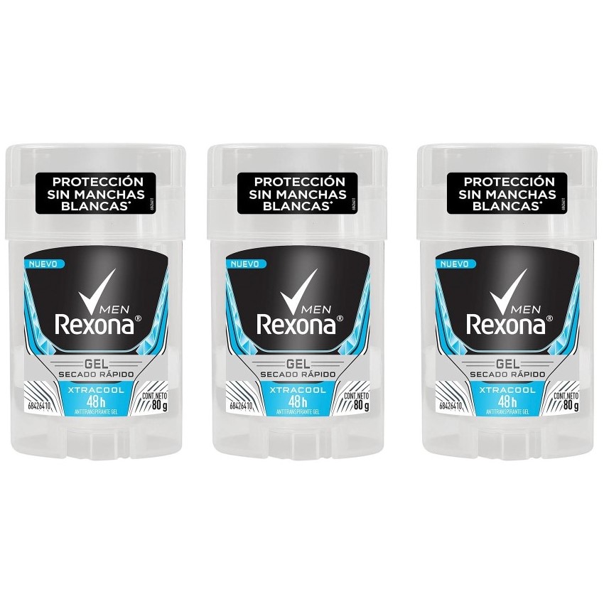 Rexona Xtracool Desodorante Antitranspirante En Gel Para Hombre 80g, 3 Piezas