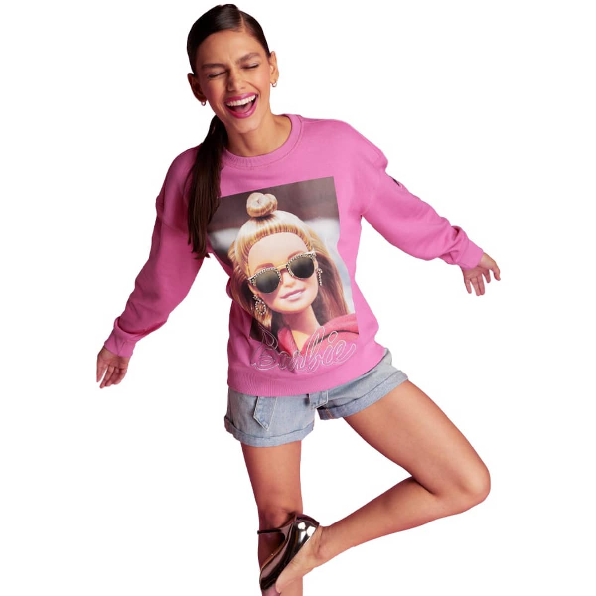 Sudadera rosa estampada para mujer, de Barbie, mod. 1092193
