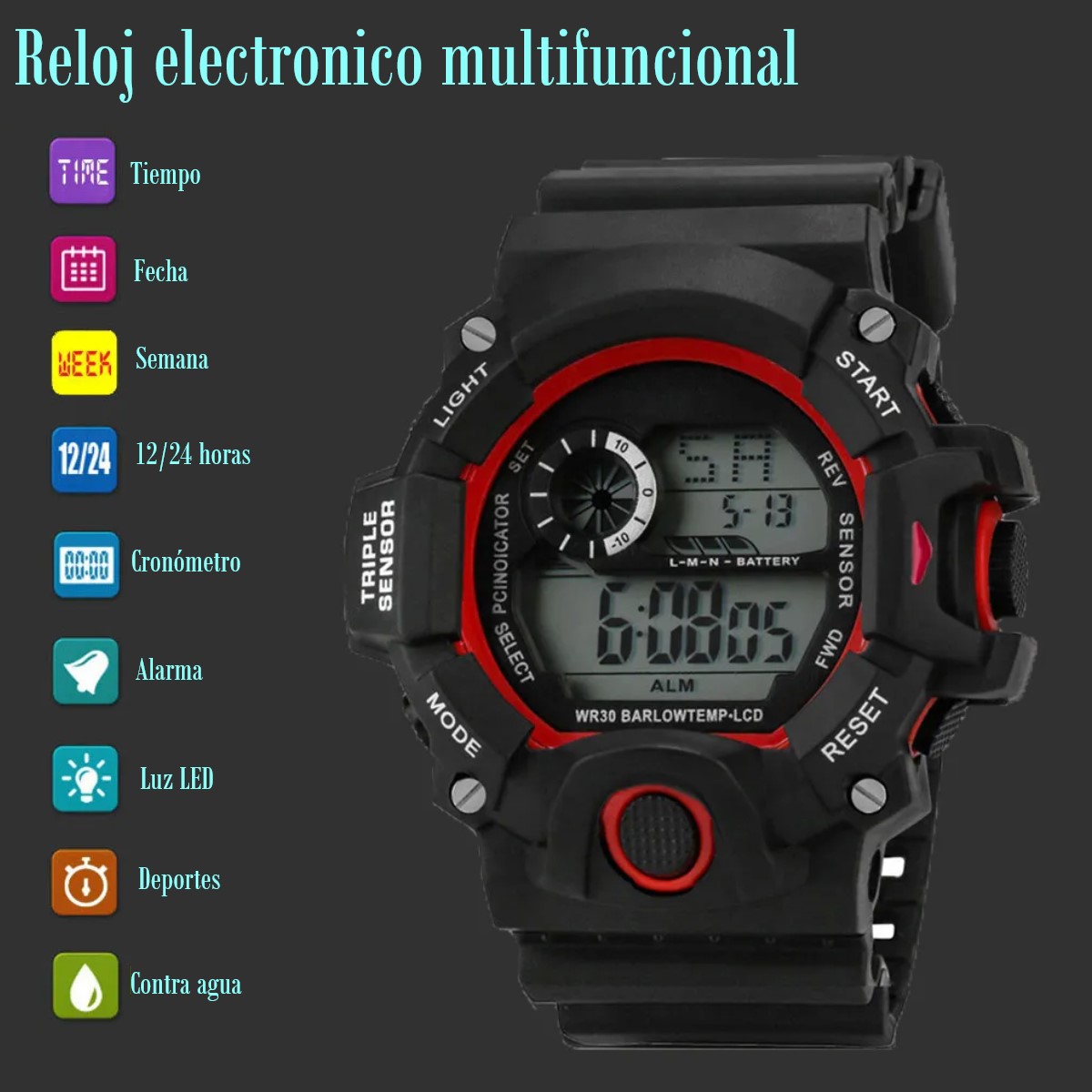 Reloj De Pulsera Digital LED Deportivo Electrónico Con Correa De Silicona  UNISEX