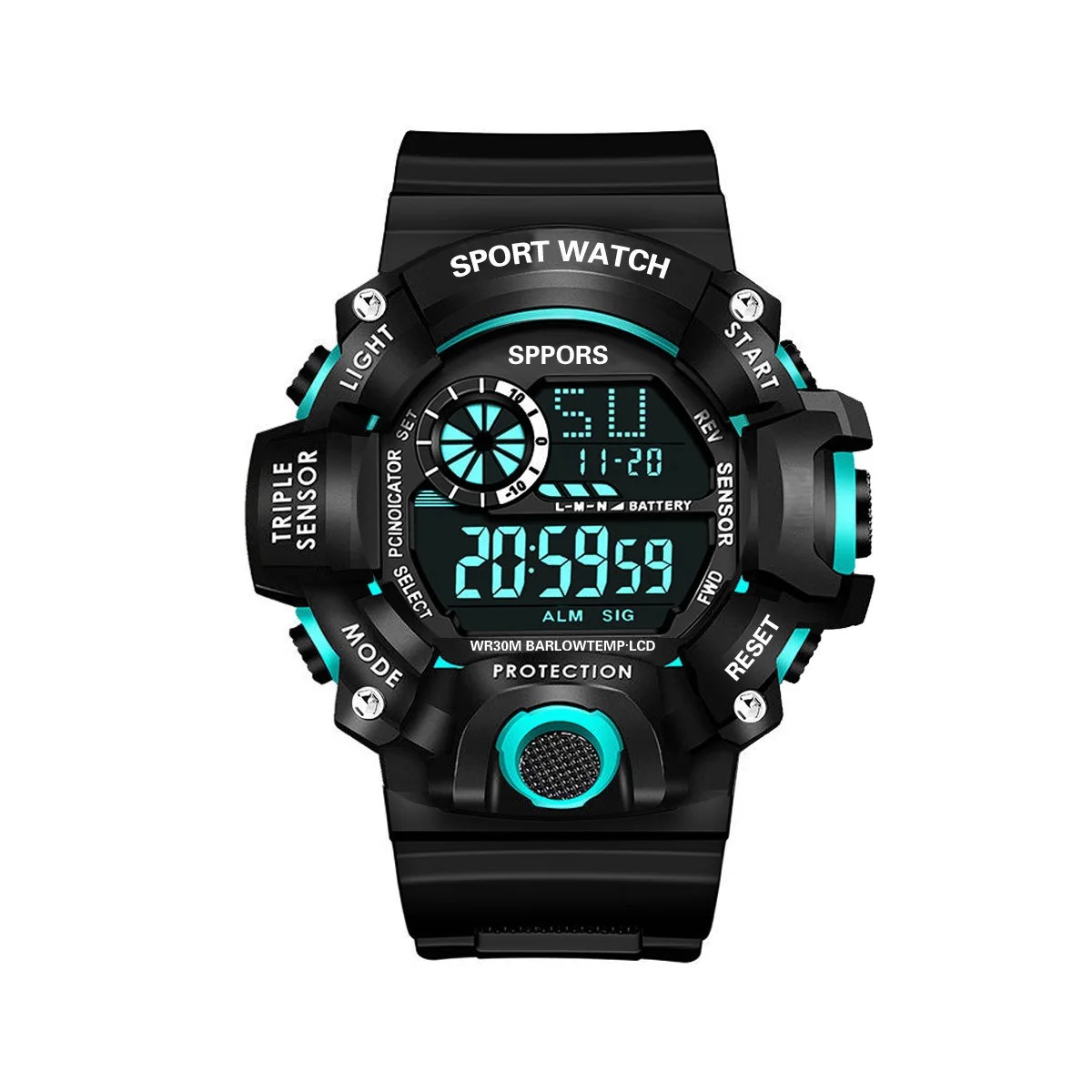 Reloj Digital LED azul deportivo electrónico multifunción militar negro  claro contra agua pulsera