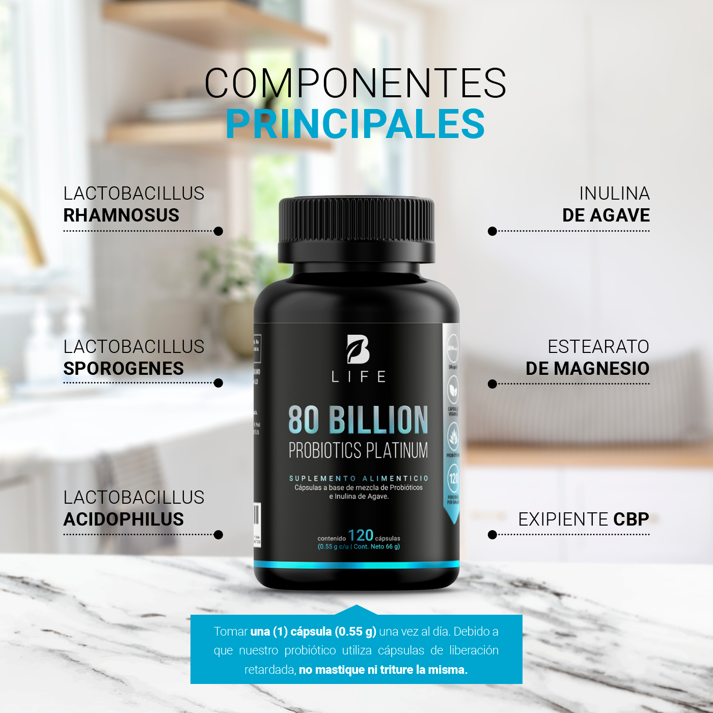 80 Billones De Probióticos 120 Cápsulas Con 11 Cepas B Life