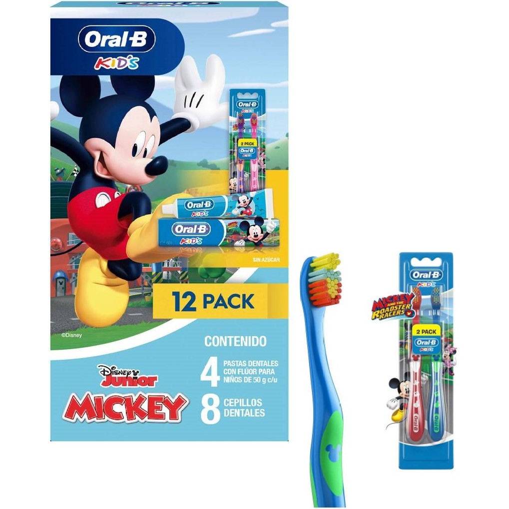 Oral B Cepillo de Dientes Kids Para Niños y Pasta Dental Infantil Con Flúor de 50 g c/u, Sin Azúcar, 12 Pack