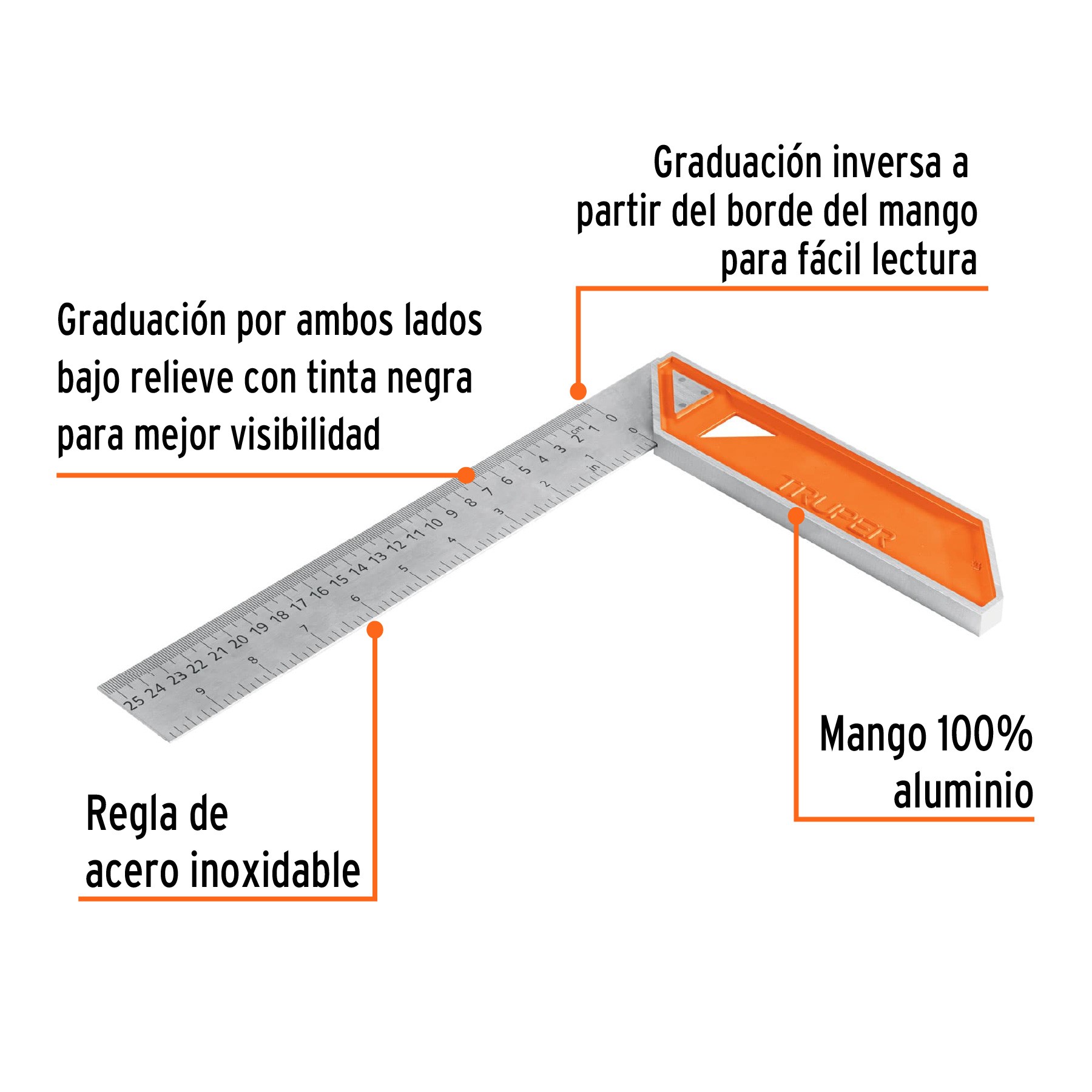 ESCUADRA 10" PARA CARPINTERO CON MANGO 100% DE ALUMINIO TRUPER 14374