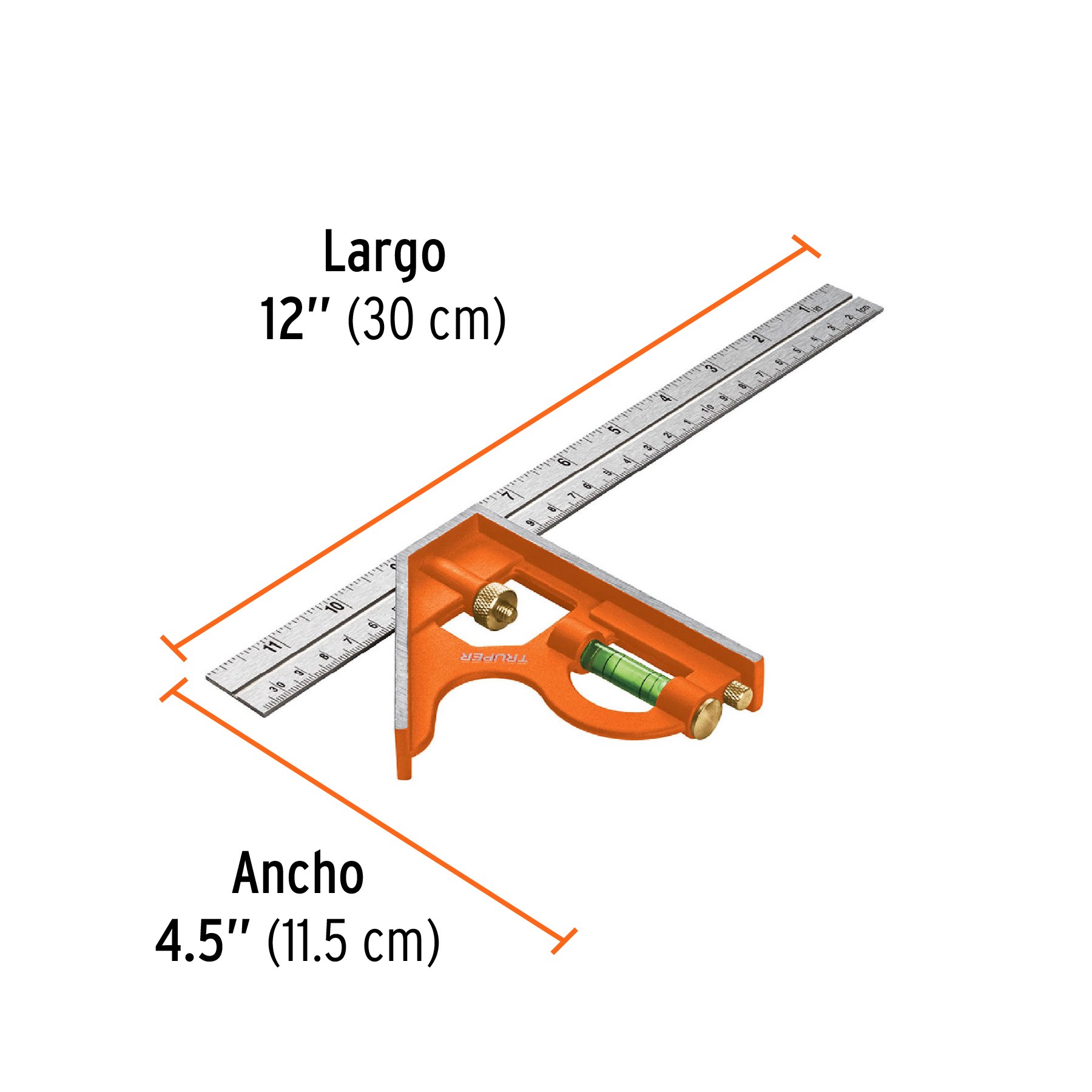 ESCUADRA 12" DE COMBINACIÓN CON PUNZÓN PARA MARCAR, TRUPER 14380