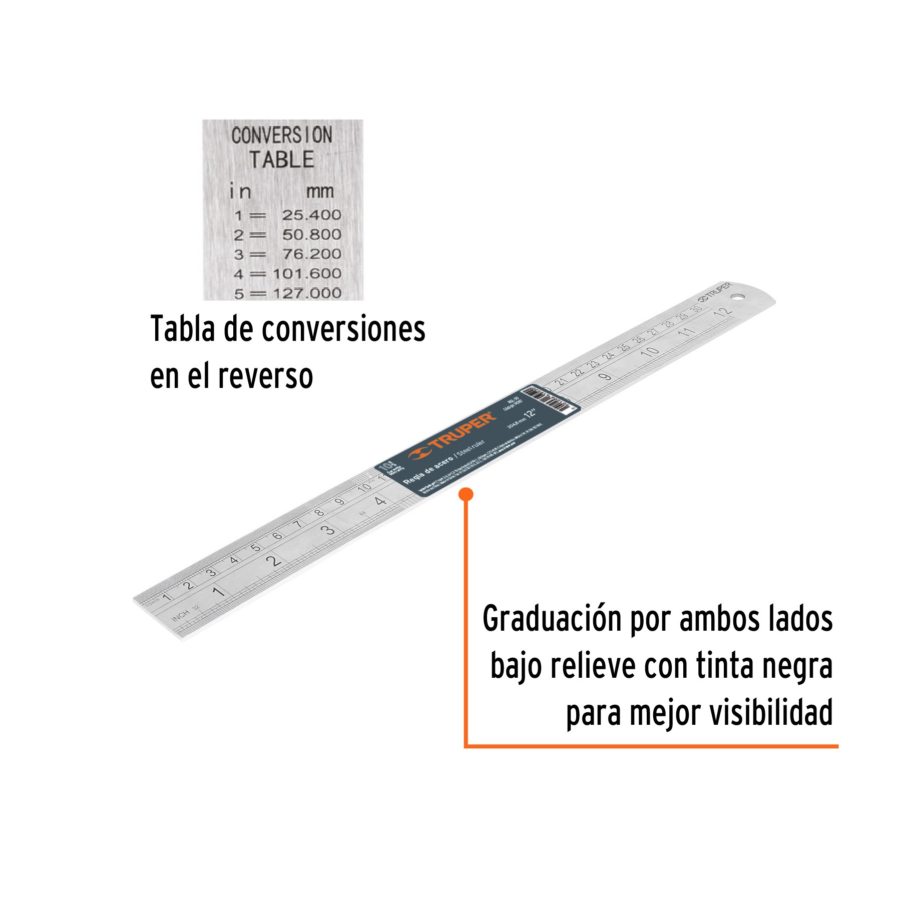 REGLA 30 CM DE ACERO INOXIDABLE, TRUPER 14387