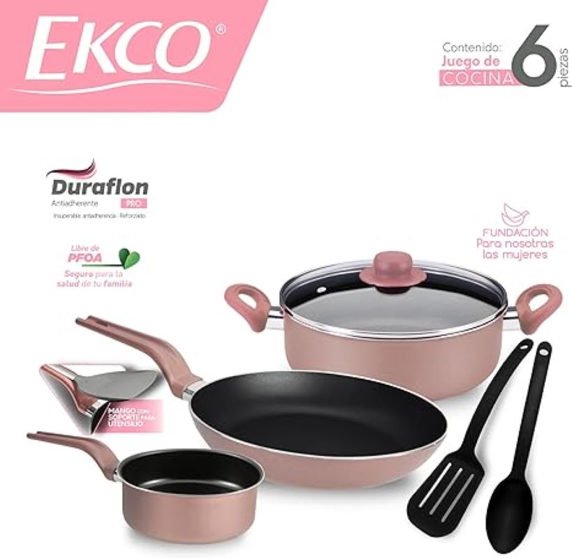 Batería de Cocina Ecko 715960 Antiadherente 6 piezas -Rosa
