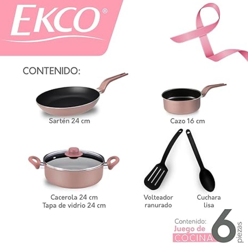 Batería de Cocina Ecko 715960 Antiadherente 6 piezas -Rosa