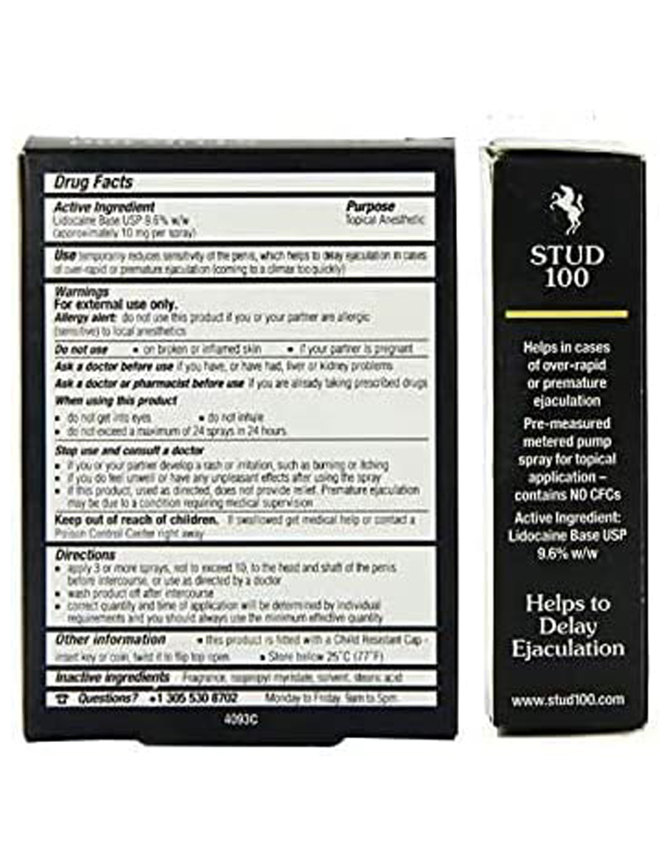 Lubricante Intimo y Spray Para Masaje Intimo Con Lidocaína STUD 100 Cont. 15 ml