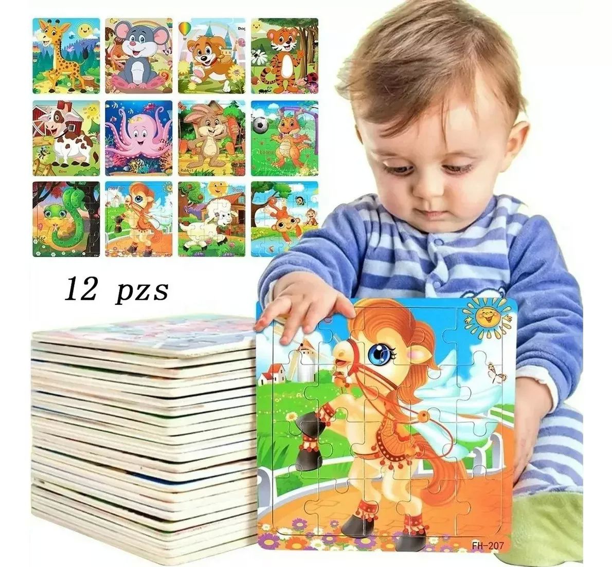 Rompecabezas Educativo De Madera Para Niños * 12 Piezas