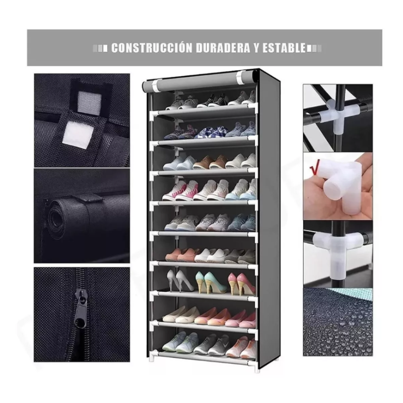 Zapatera Organizador Closet Zapatos 9 Niveles 27 Pares Tela Color Gris.