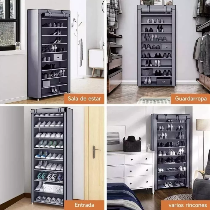 Zapatera Organizador Closet Zapatos 9 Niveles 27 Pares Tela Color Gris.