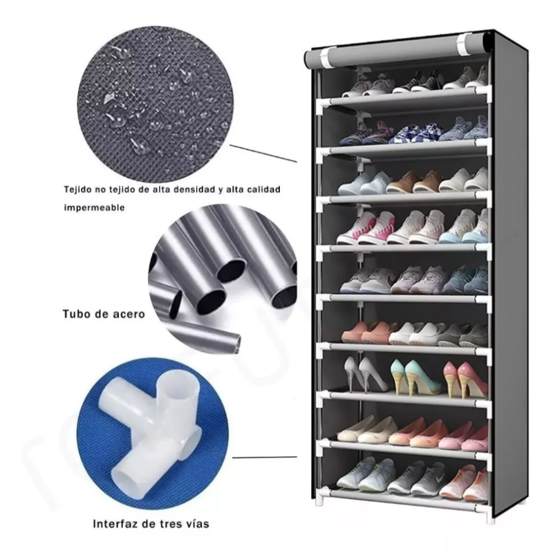 Zapatera Organizador Closet Zapatos 9 Niveles 27 Pares Tela Color Gris.