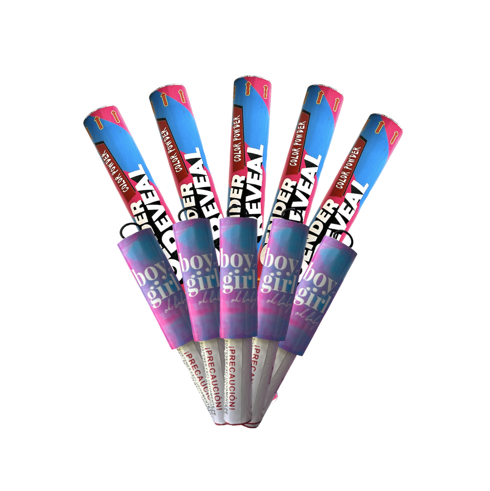 Paquete de Gender Reveal 5 Poppers De Papel China-polvo Y 5 Bengalas - Innova