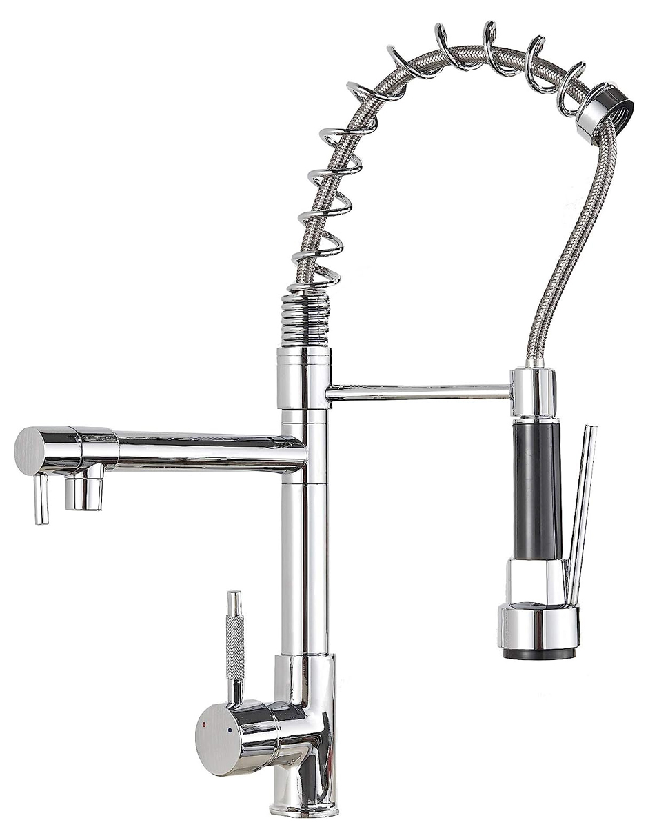 Llave Mezcladora y Grifo Para Cocina Doble Con Doble Función Haussy Acabado Cromado