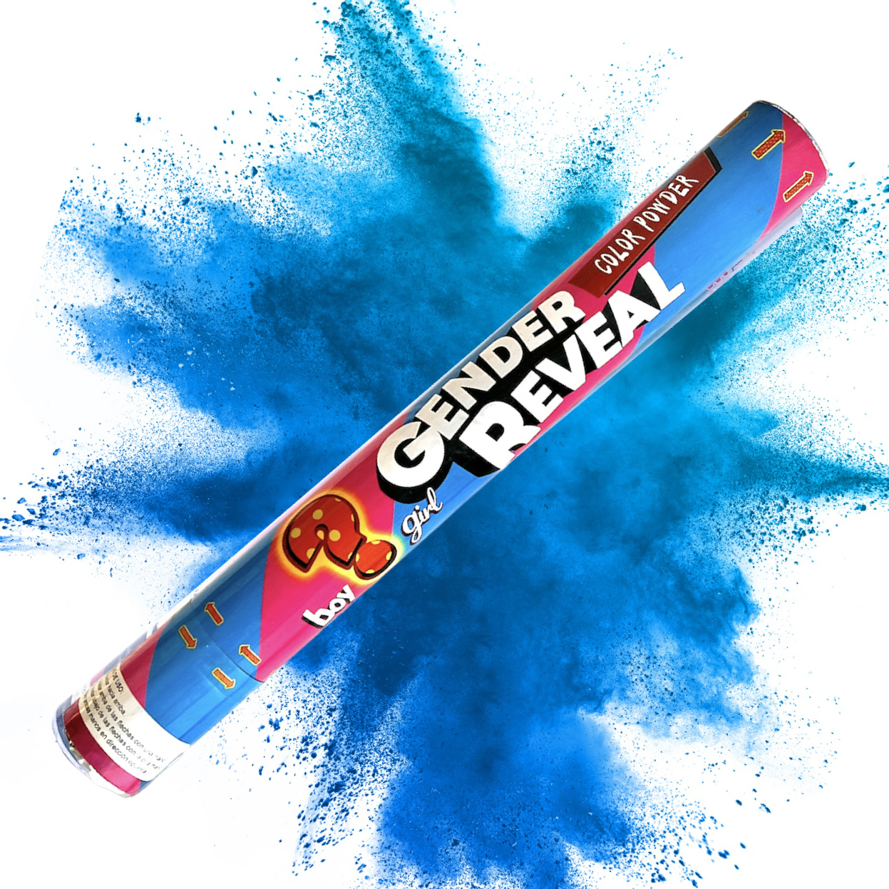 Paquete de Gender Reveal 10 Poppers de papel china, polvo 5 Bengalas de humo de argolla y 2 Extintores Azul/rosa 750 g. - Innova