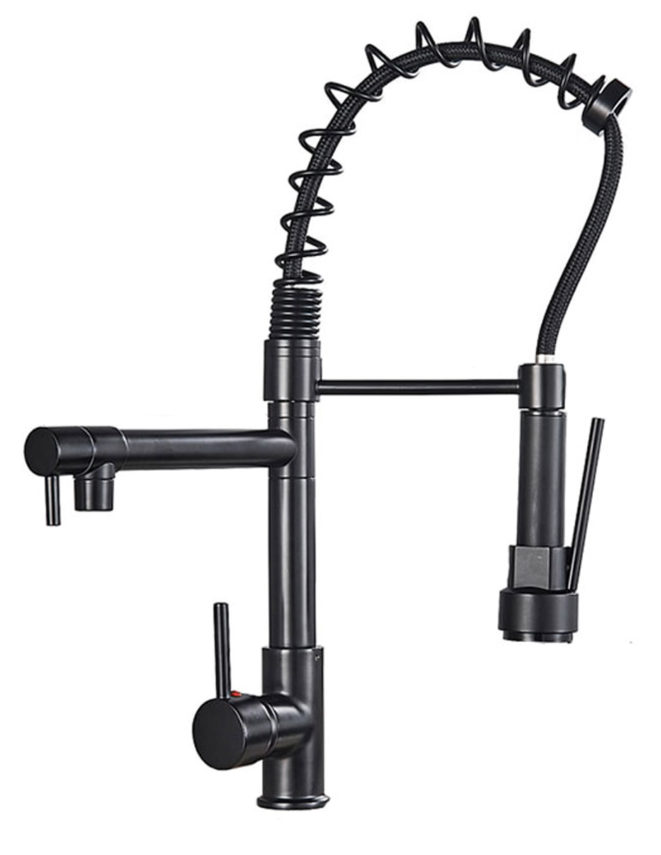 Llave Mezcladora y Grifo Para Cocina Doble Con Doble Función Haussy Acabado Negro Mate