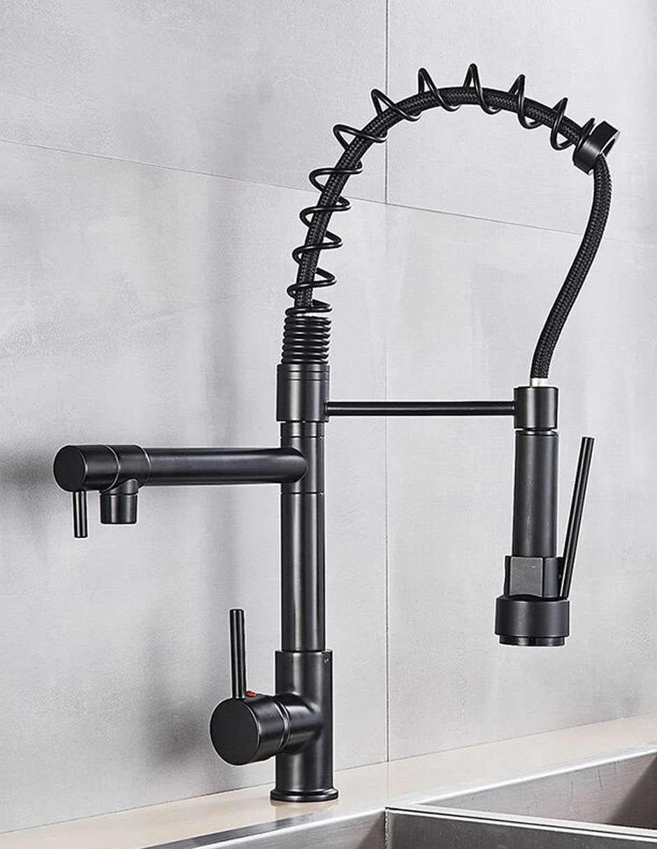 Llave Mezcladora y Grifo Para Cocina Doble Con Doble Función Haussy Acabado Negro Mate