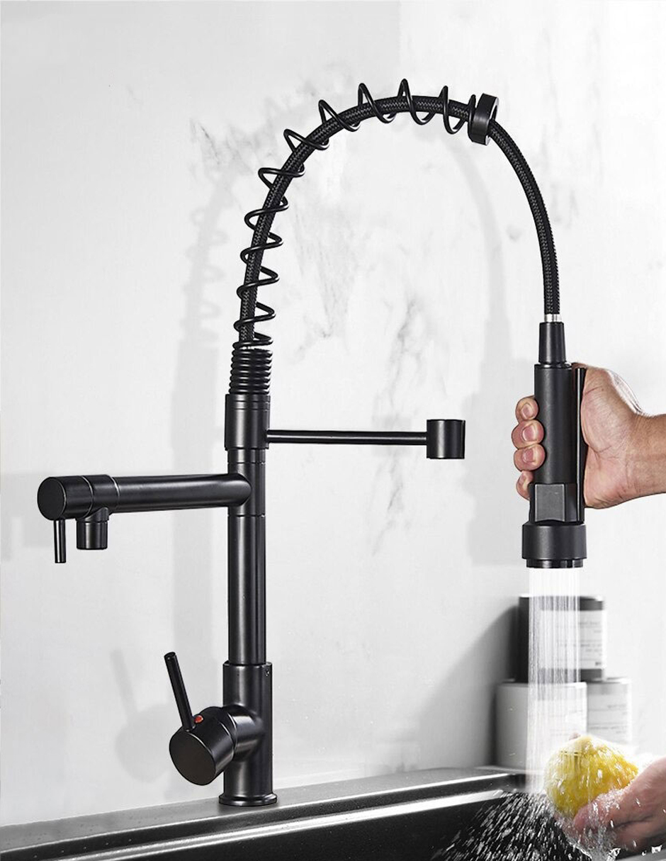 Llave Mezcladora y Grifo Para Cocina Doble Con Doble Función Haussy Acabado Negro Mate