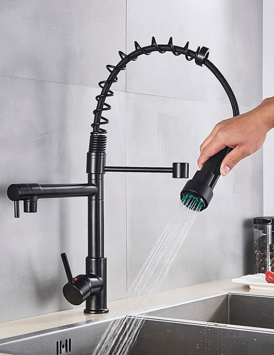 Llave Mezcladora y Grifo Para Cocina Doble Con Doble Función Haussy Acabado Negro Mate