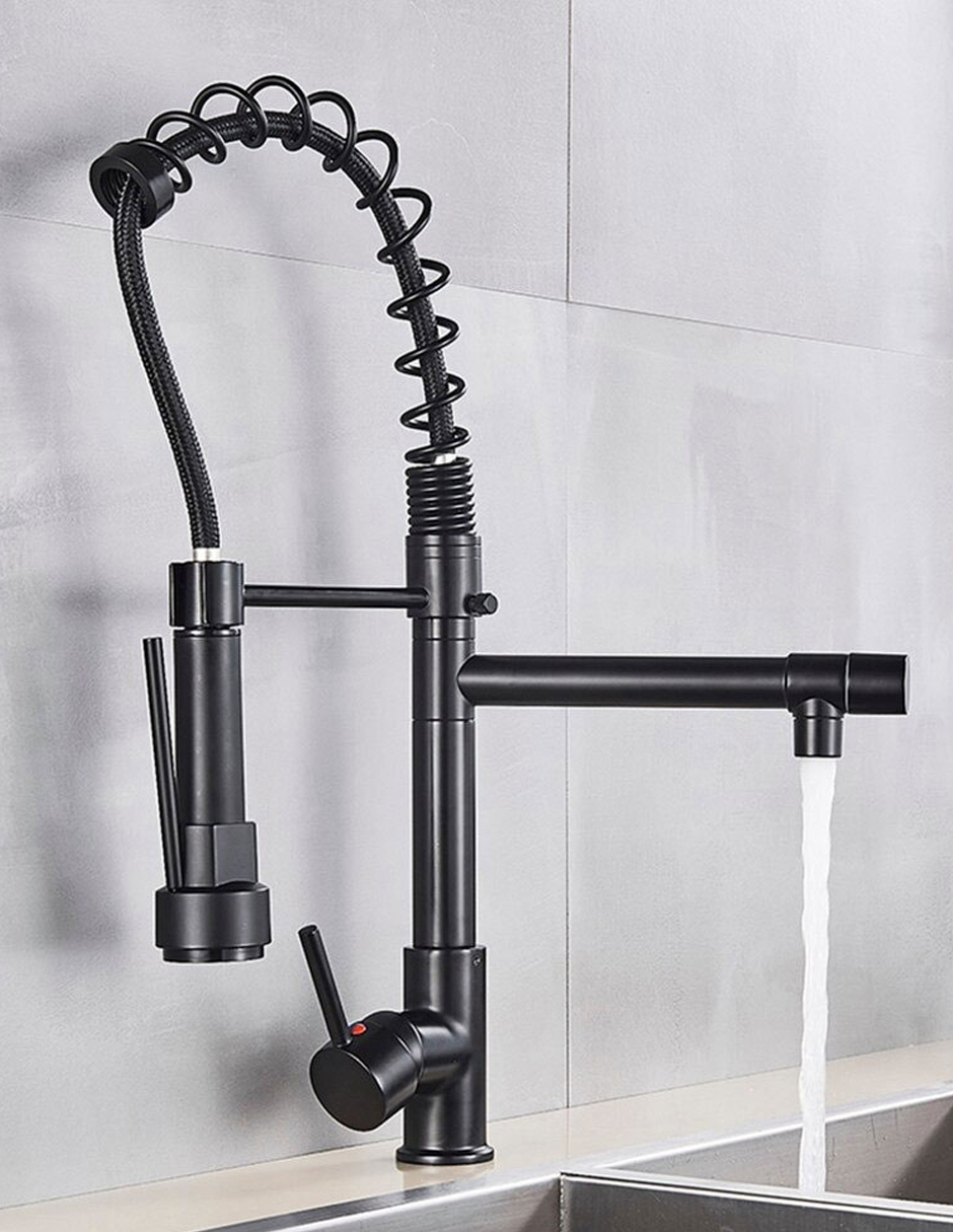 Llave Mezcladora y Grifo Para Cocina Doble Con Doble Función Haussy Acabado Negro Mate