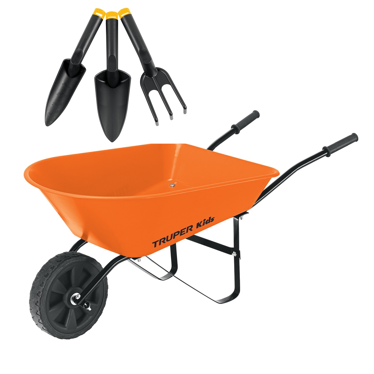 Carretilla para niños, concha plástica 54 x 38 cm, mas herramientas KIDS Truper