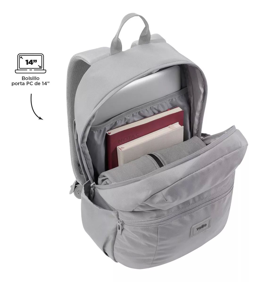 Mochila Escolar Para Hombre Porta Laptop 14 Trik M Totto Color Gris Diseño de la tela Liso