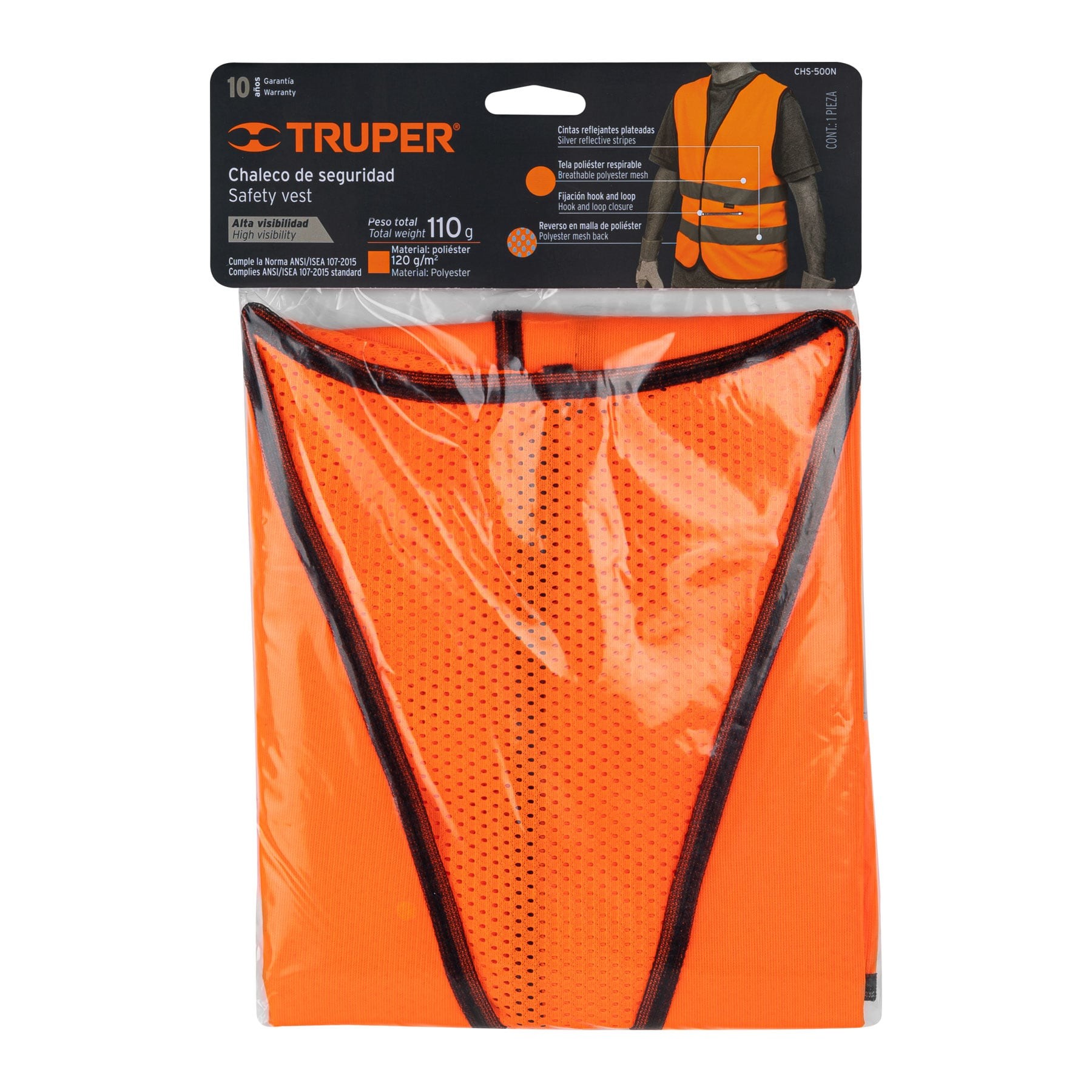 BRUFER 60138 - Chaleco de seguridad reflectante de alta visibilidad (1,  color naranja, talla XL)