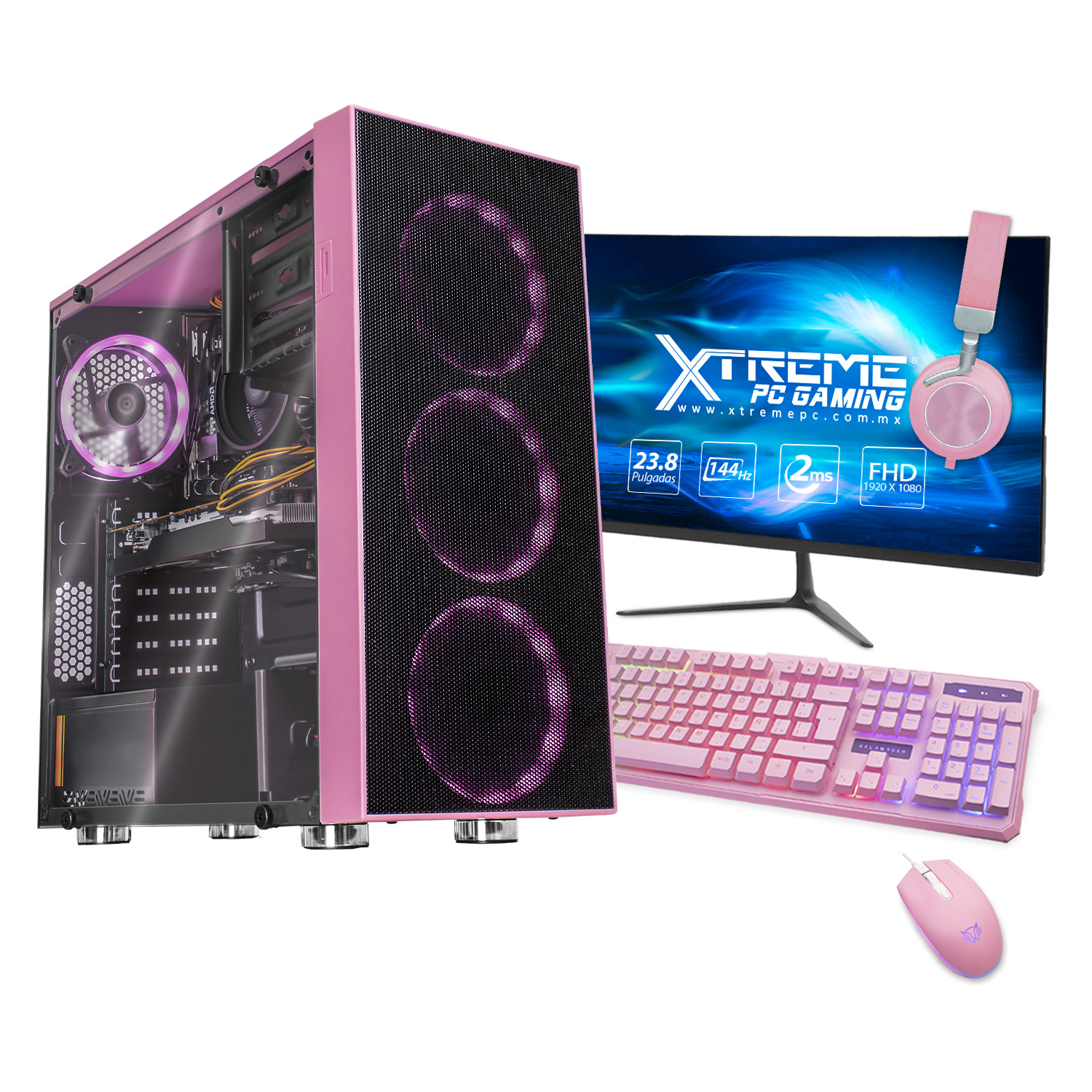 Xtreme PC Gaming AMD Radeon RX 6600 Ryzen 5 5500 16GB SSD 500GB Monitor 23.8 144Hz WIFI Pink 