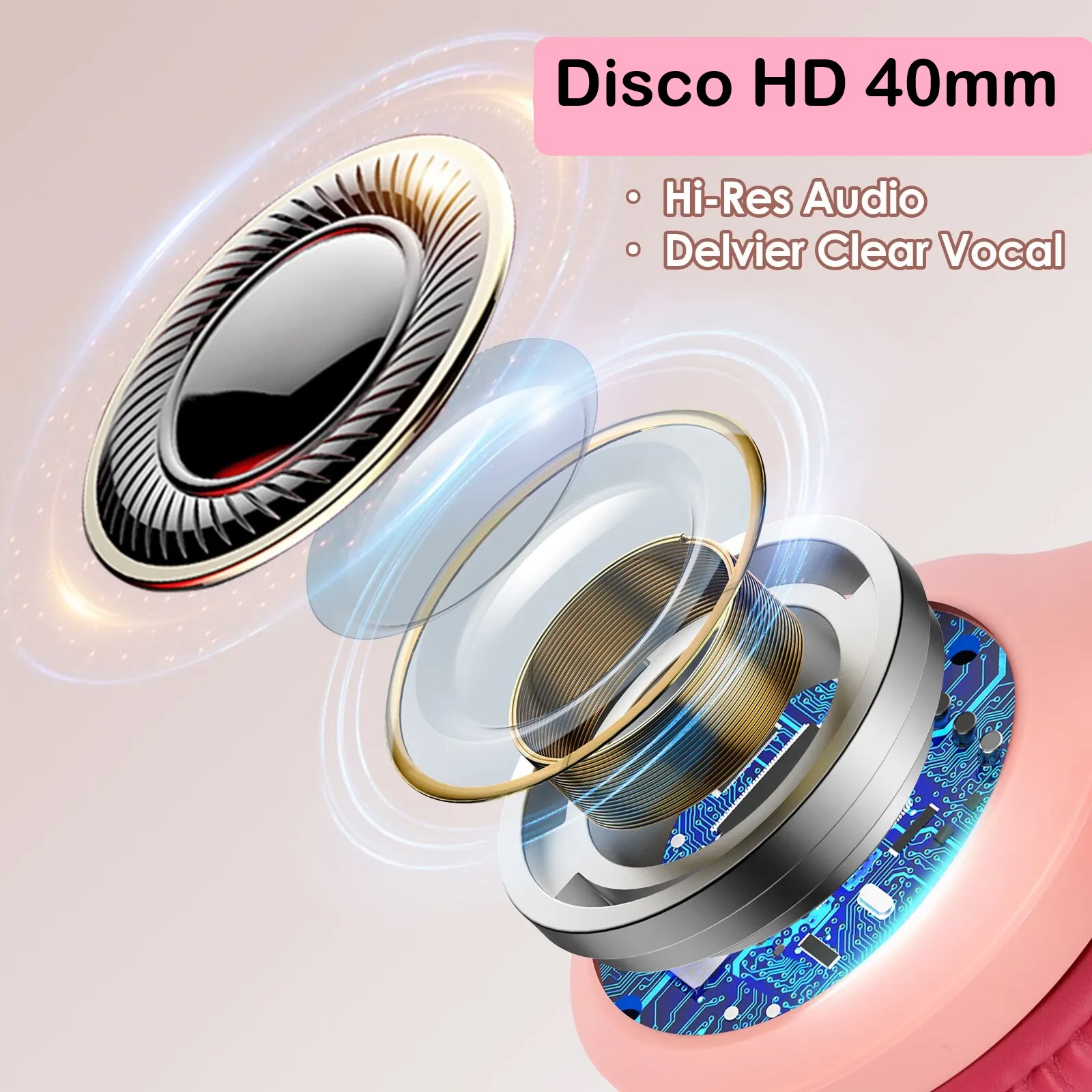 Diadema Auriculares inalámbricos con Bluetooth audífonos estéreo plegables rosa micrófono sonido HD