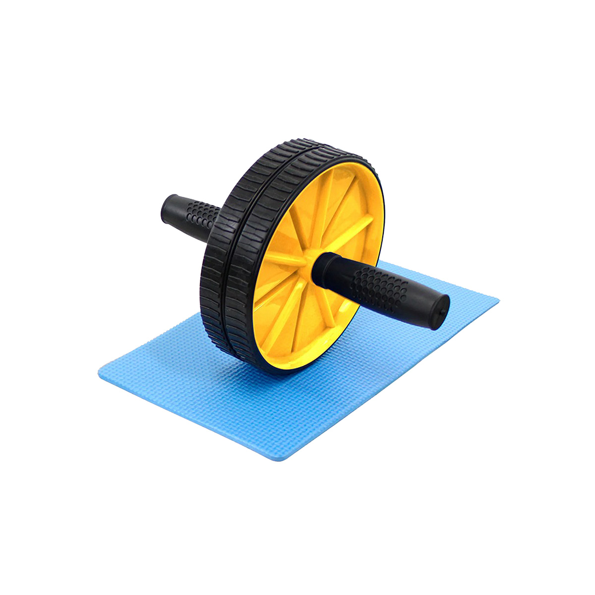 Rueda para abdominales con tapete incluido y agarraderas acojinadas.