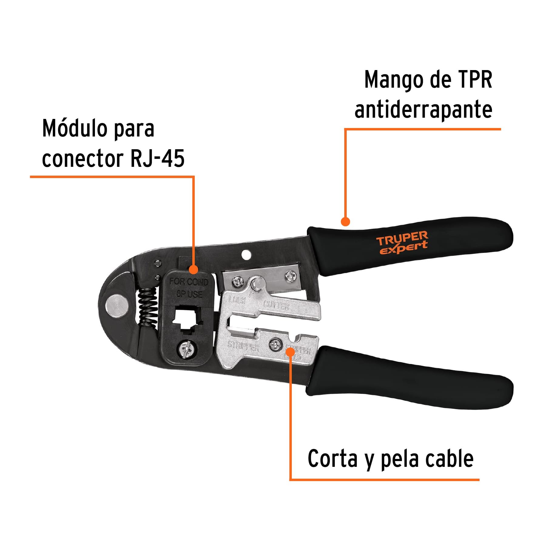 PINZA 8" PONCHADORA PARA CABLES RJ-45, 8 CONTACTOS, TRUPER 18342