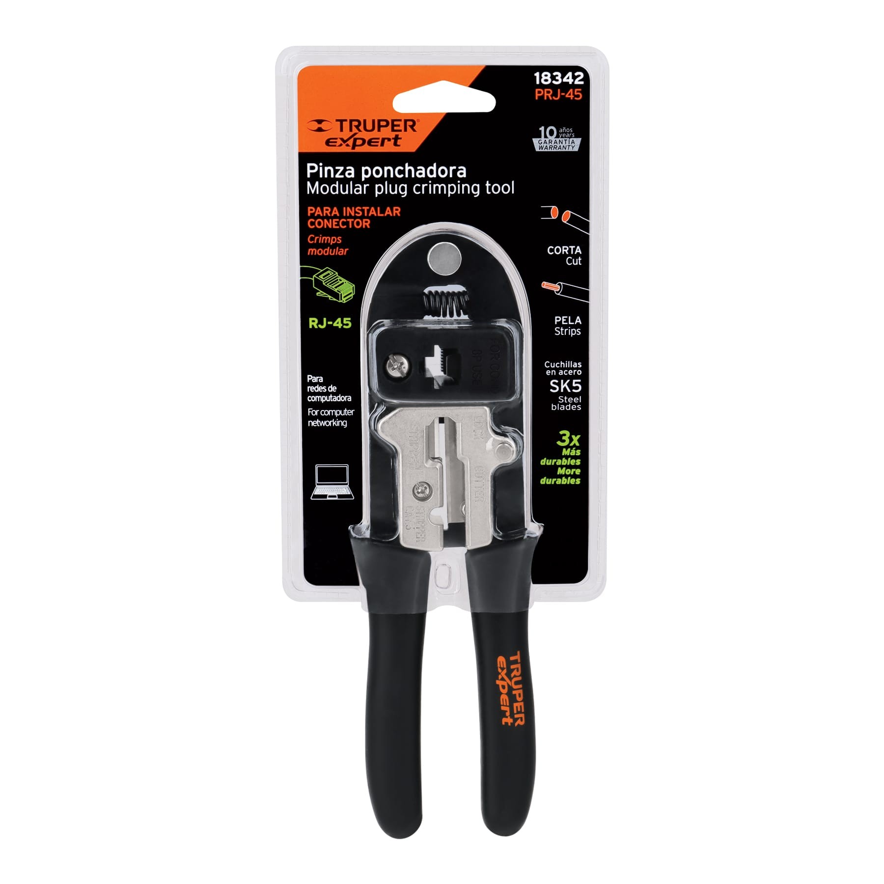 PINZA 8" PONCHADORA PARA CABLES RJ-45, 8 CONTACTOS, TRUPER 18342