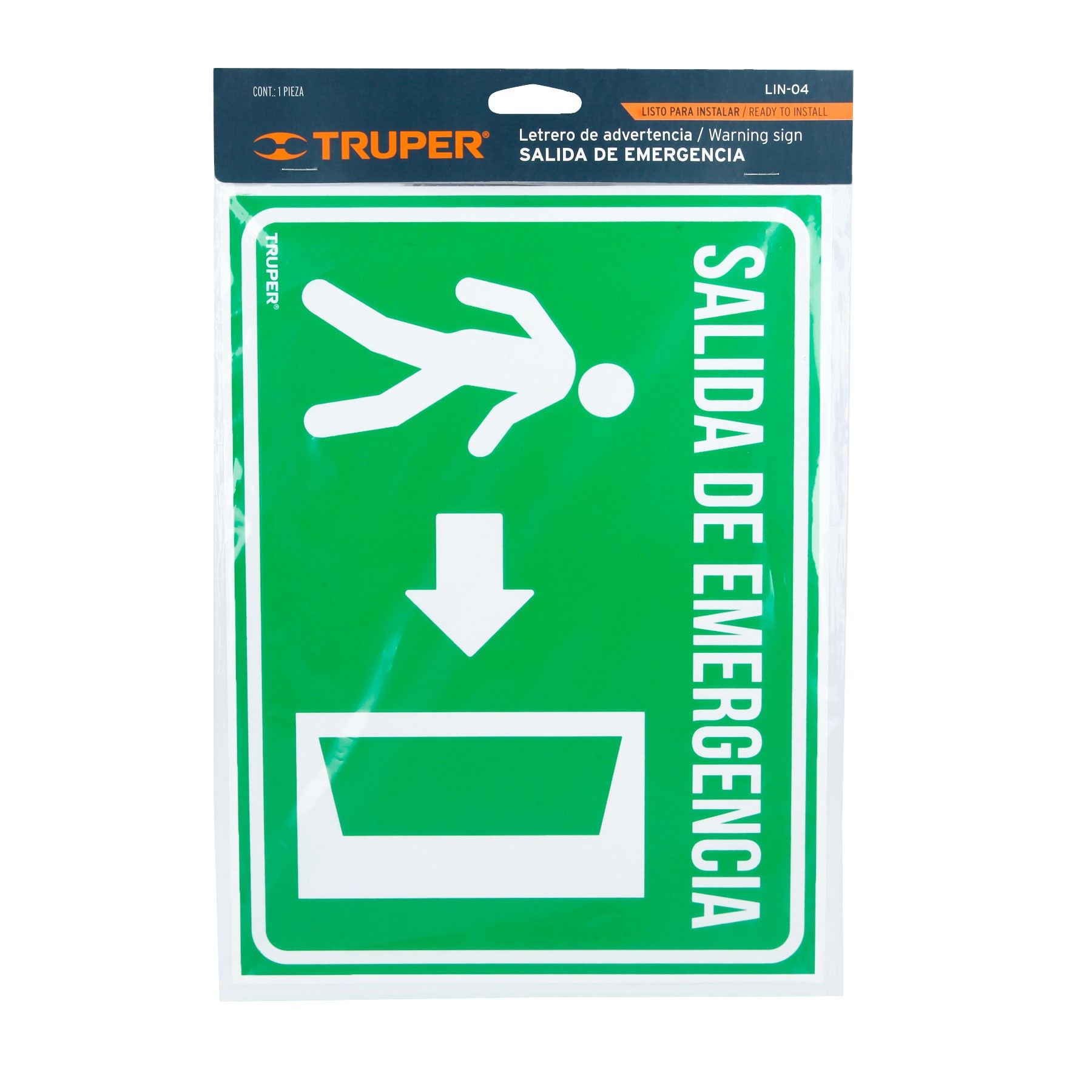 LETRERO DE SEÑALIZACIÓN "SALIDA DE EMERGENCIA", 21 X 28 CM TRUPER 18348