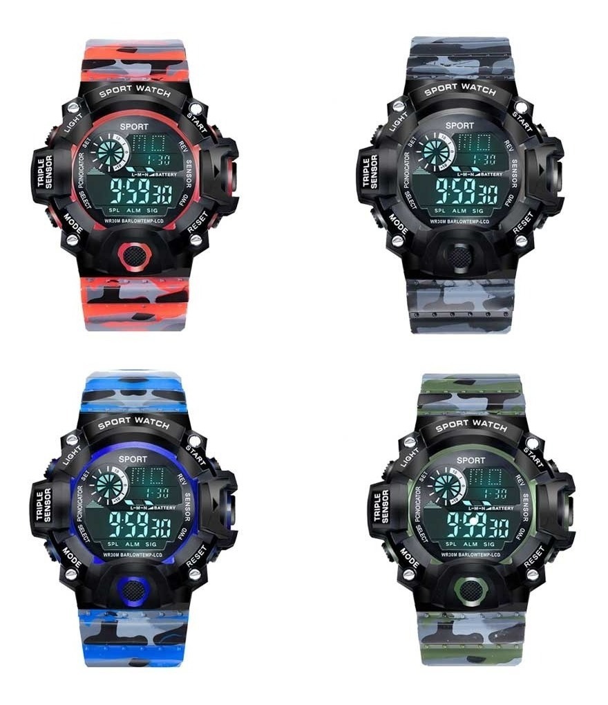Reloj Digital Camuflaje Táctico Hombre Deportivo Impermeable Azul