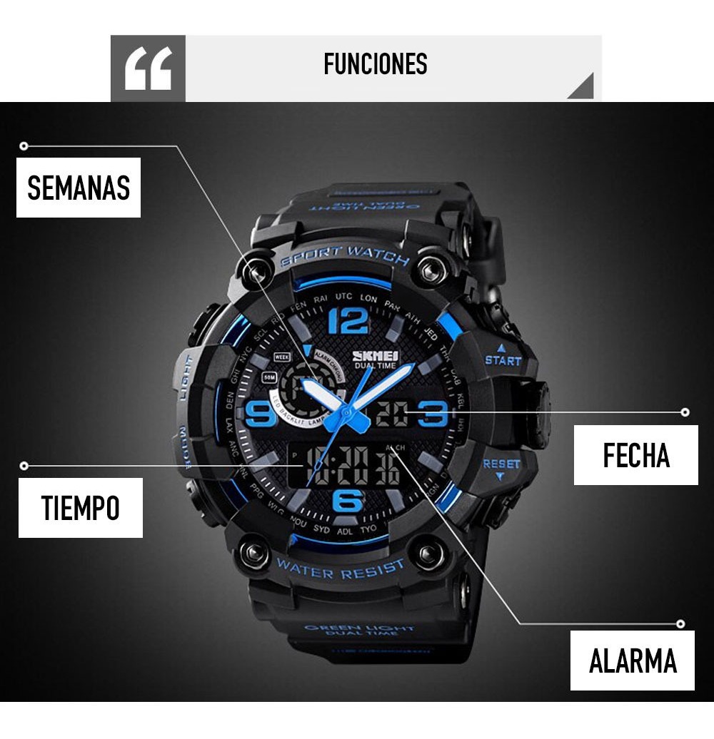 Reloj Digital Camuflaje Táctico Hombre Deportivo Impermeable Azul