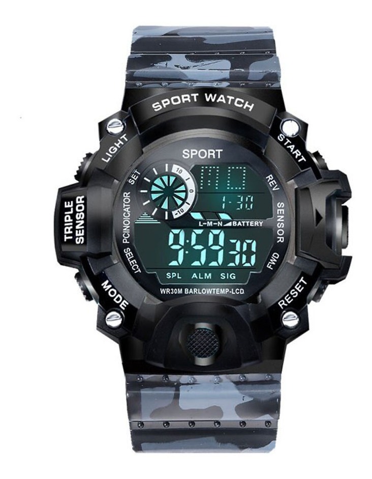 Reloj Digital Camuflaje Táctico Hombre Deportivo Impermeable Gris