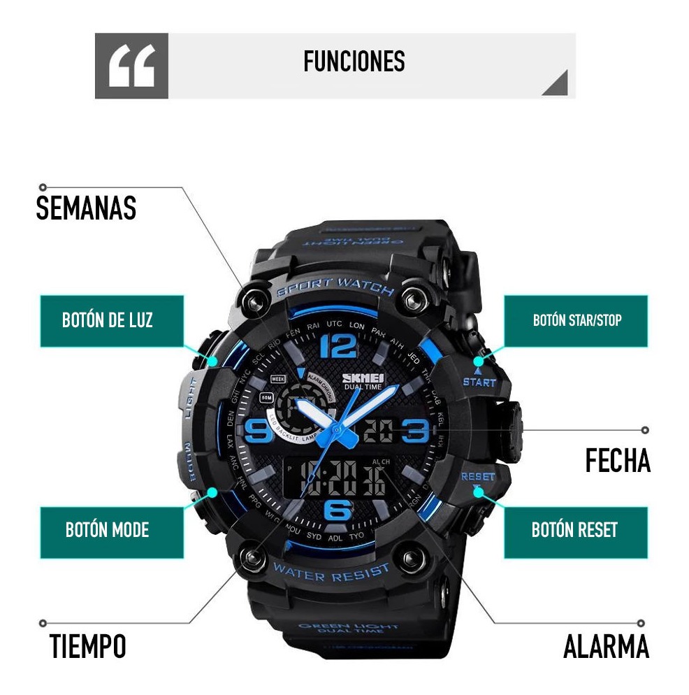 Reloj Digital Camuflaje Táctico Hombre Deportivo Impermeable Gris