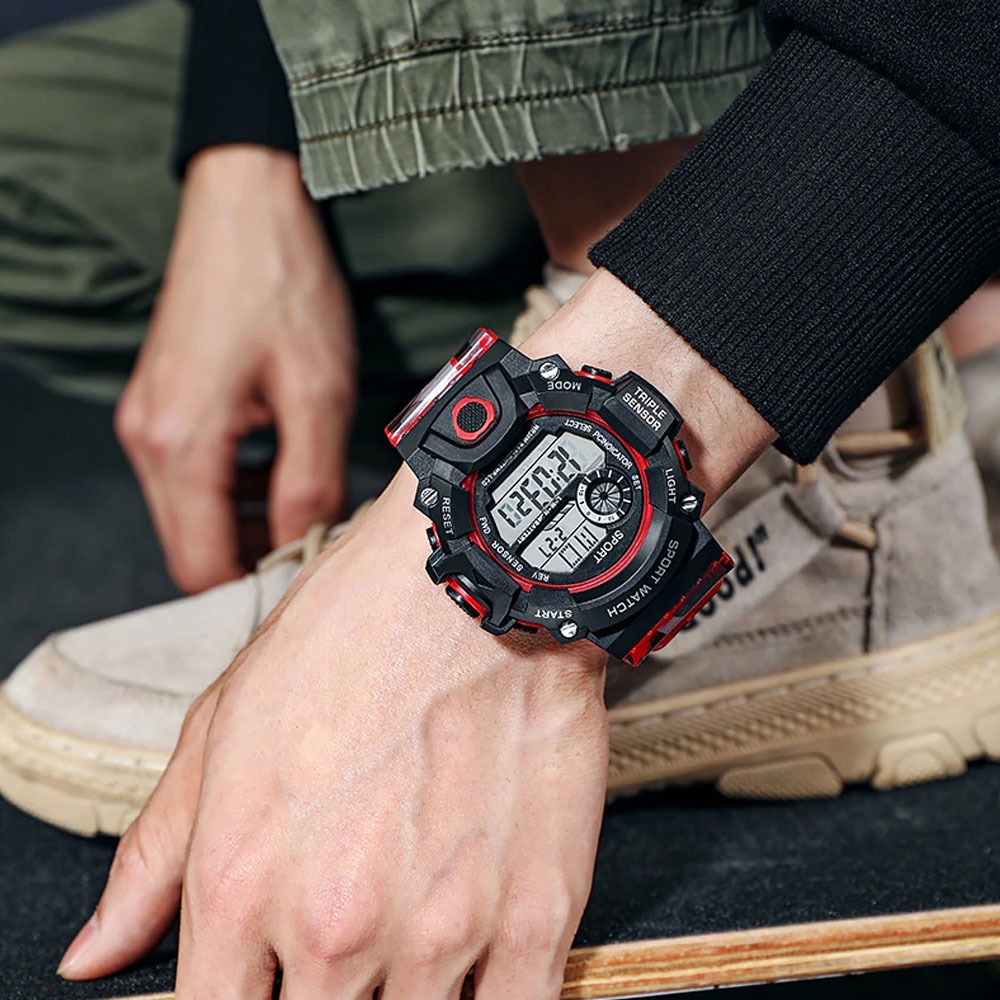 Reloj Digital Camuflaje Táctico Hombre Deportivo Impermeable Gris