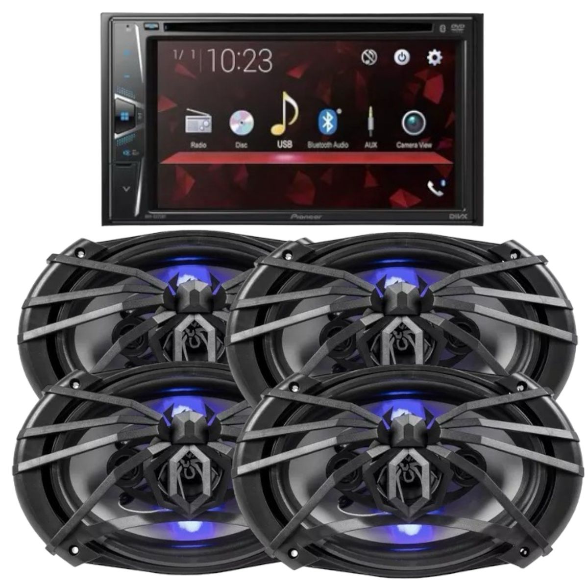 Estereo de pantalla pioneer + 2 pares de bocinas soundstream 6x9 