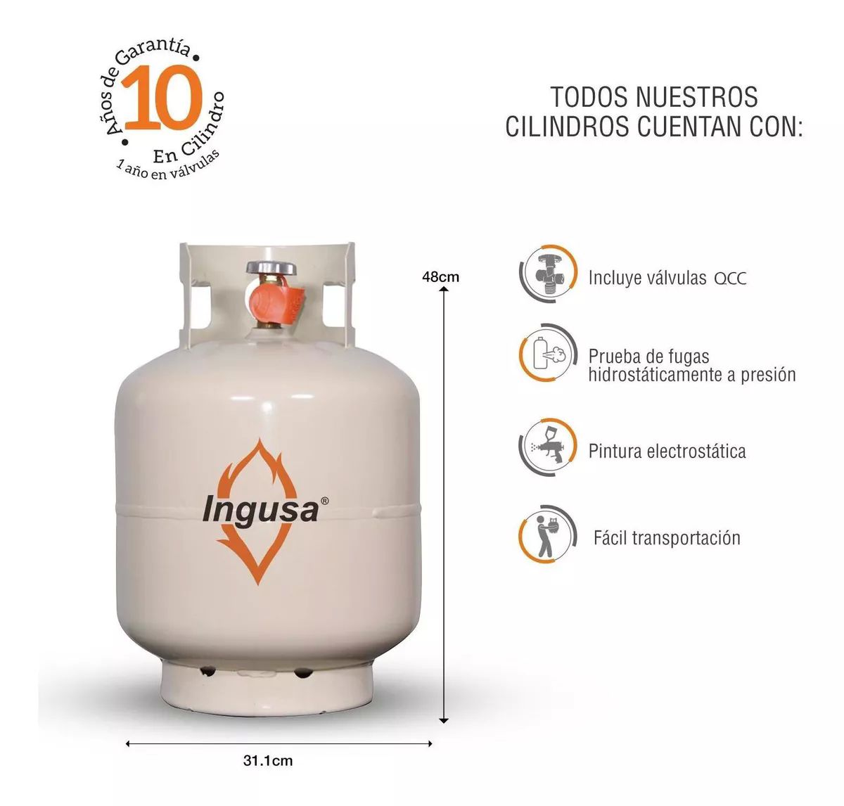 Tanque De Gas Lp De 10 Kgs Portatil Cilindro Válvula Qcc Ame