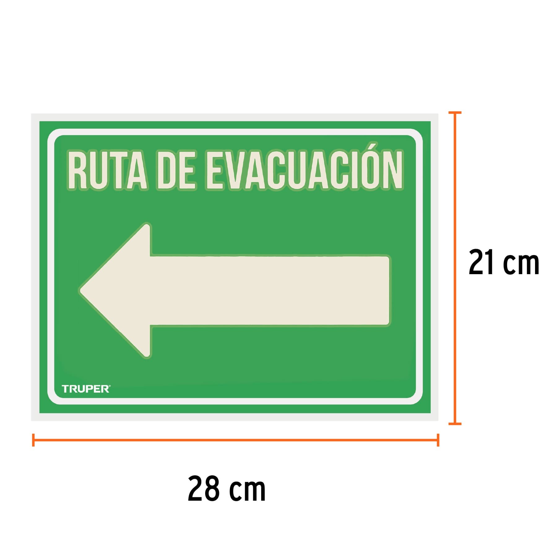 LETRERO DE SEÑALIZACIÓN "RUTA EVACUACIÓN IZQUIERDA",21X28 CM TRUPER 18369