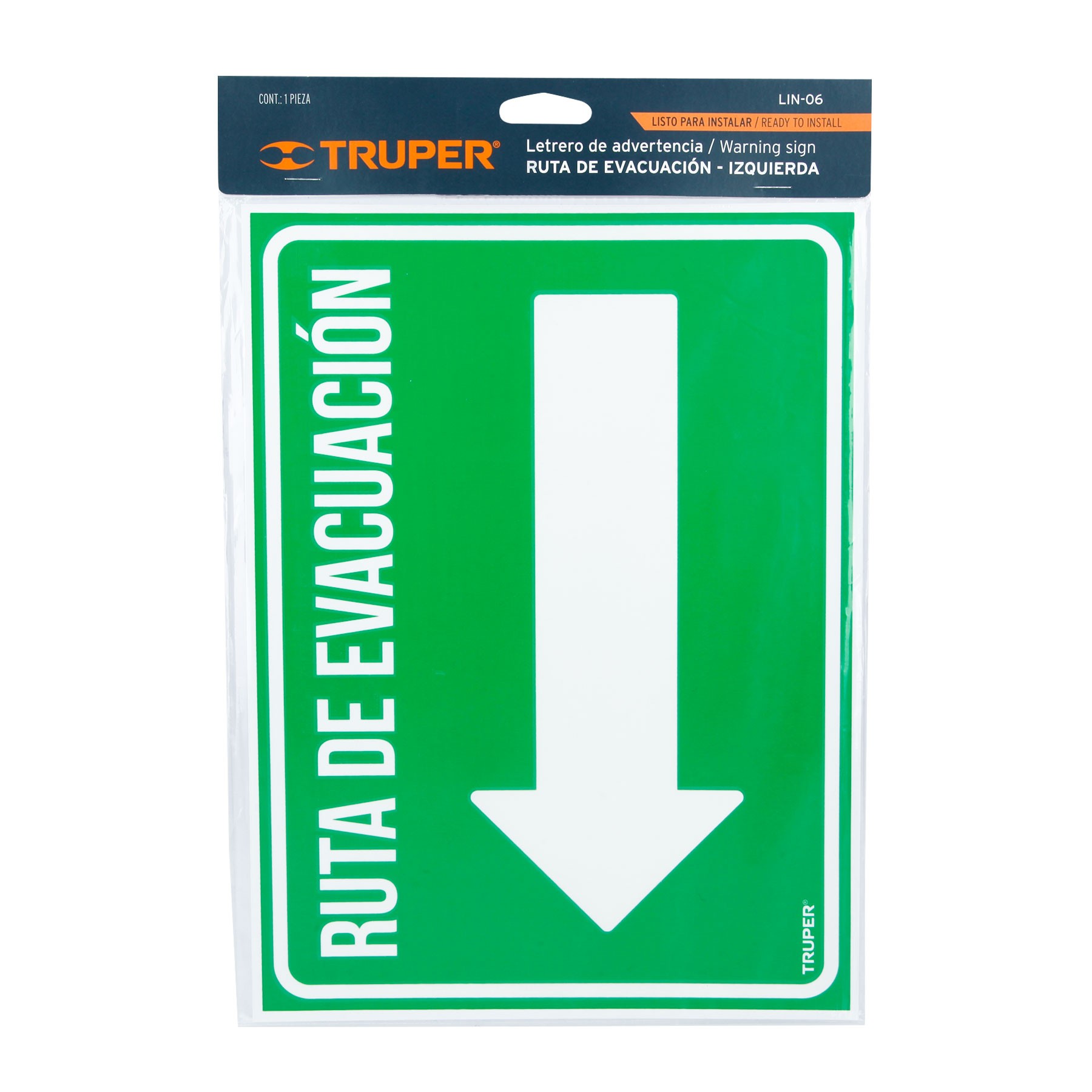 LETRERO DE SEÑALIZACIÓN "RUTA EVACUACIÓN IZQUIERDA",21X28 CM TRUPER 18369