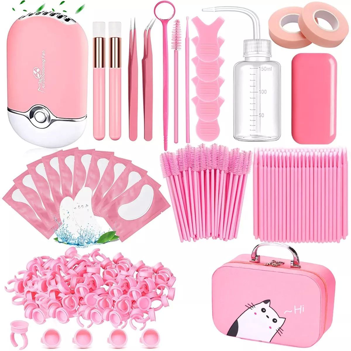 Kit Pestañas 1x1 Parches Microbrush Ventilador Cepillo 