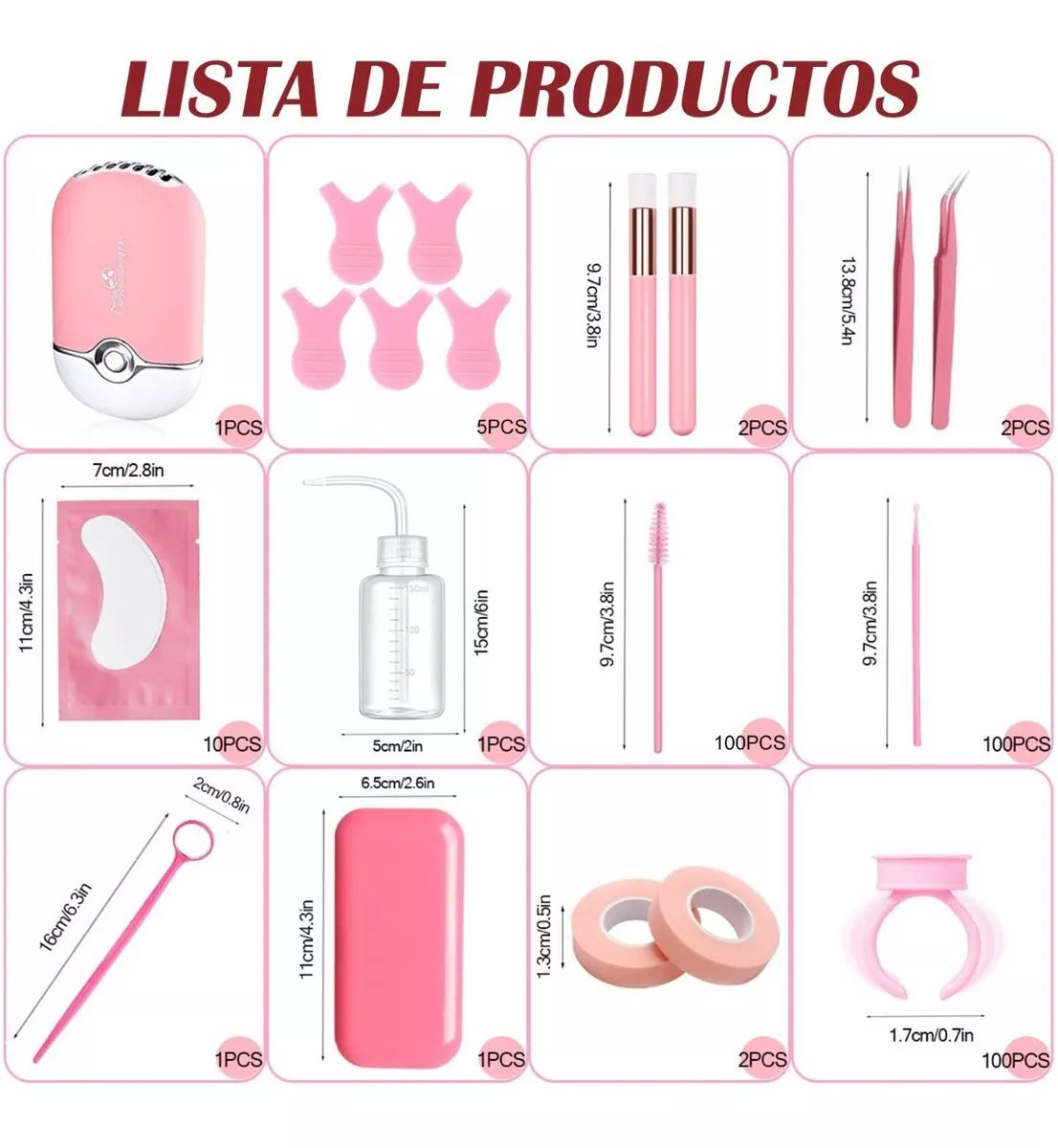 Kit Pestañas 1x1 Parches Microbrush Ventilador Cepillo 