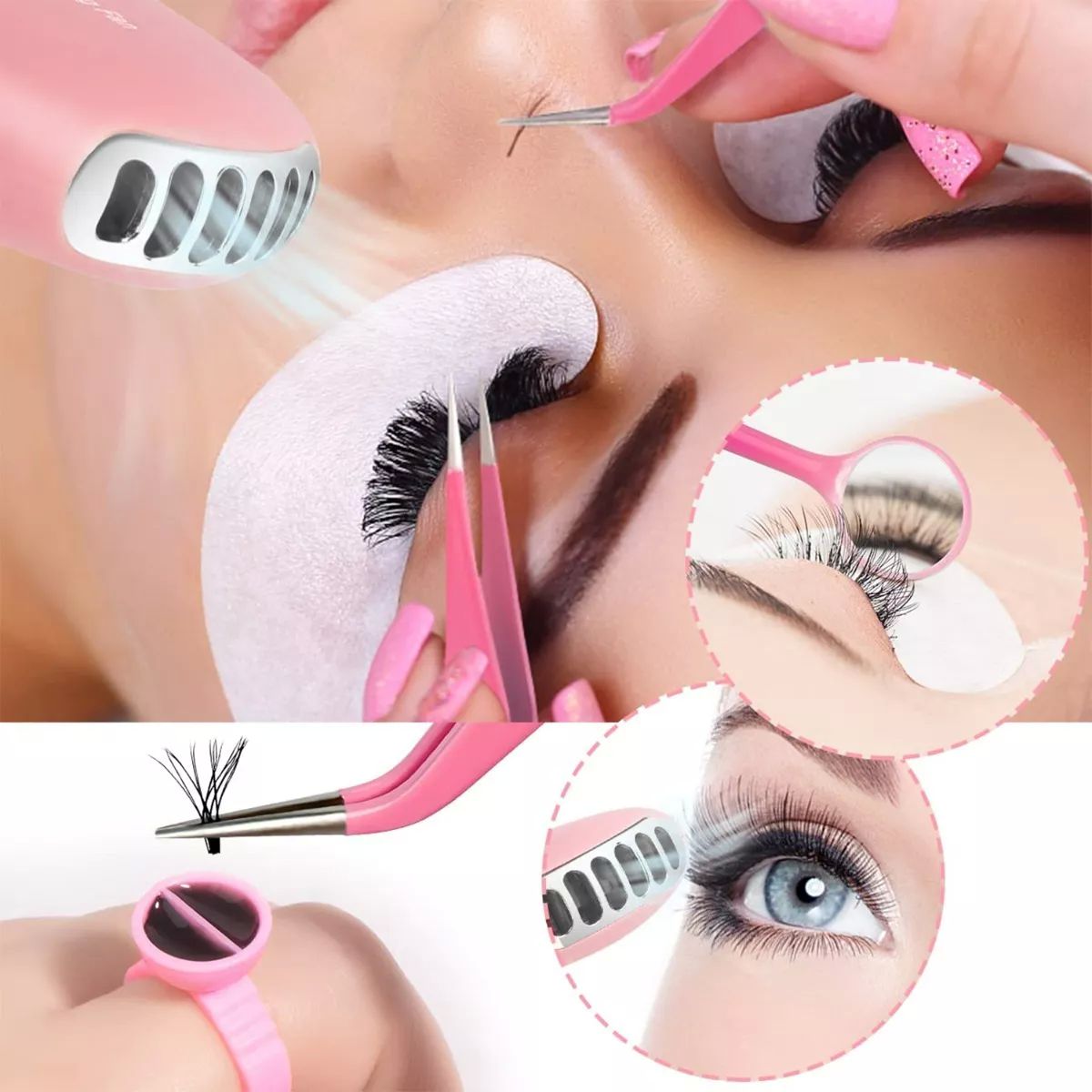 Kit Pestañas 1x1 Parches Microbrush Ventilador Cepillo 