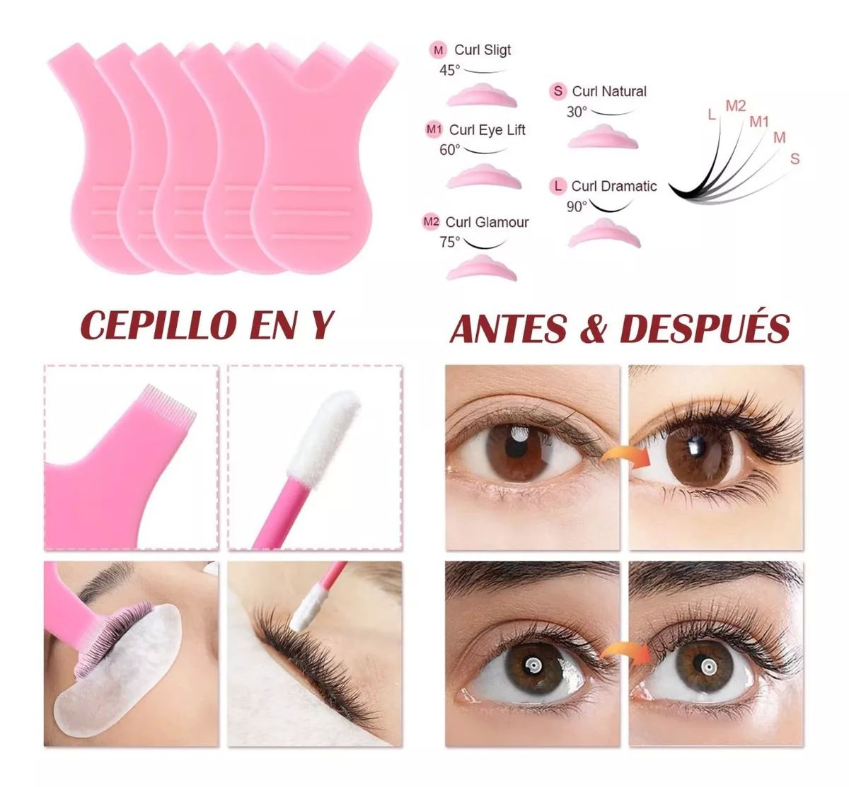 Kit Pestañas 1x1 Parches Microbrush Ventilador Cepillo 