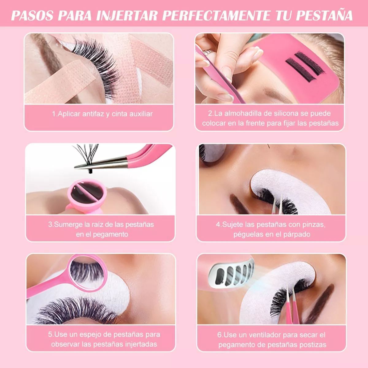 Kit Pestañas 1x1 Parches Microbrush Ventilador Cepillo 