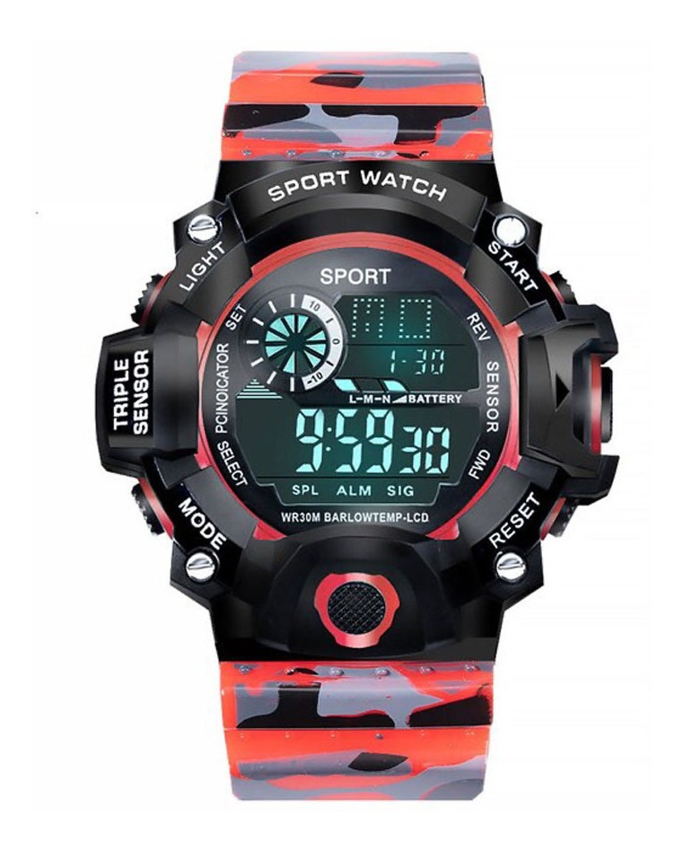 Reloj Digital Camuflaje Táctico Hombre Deportivo Impermeable Rojo