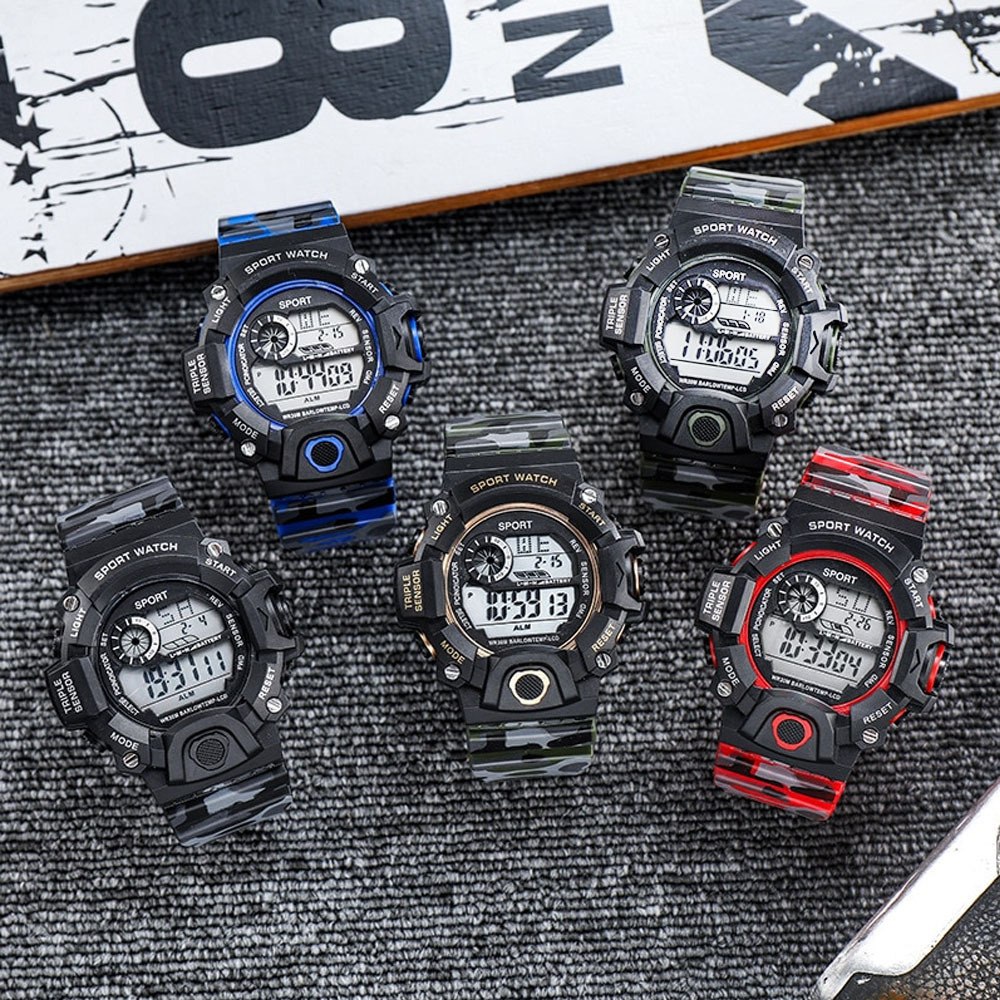 Reloj Digital Camuflaje Táctico Hombre Deportivo Impermeable Rojo